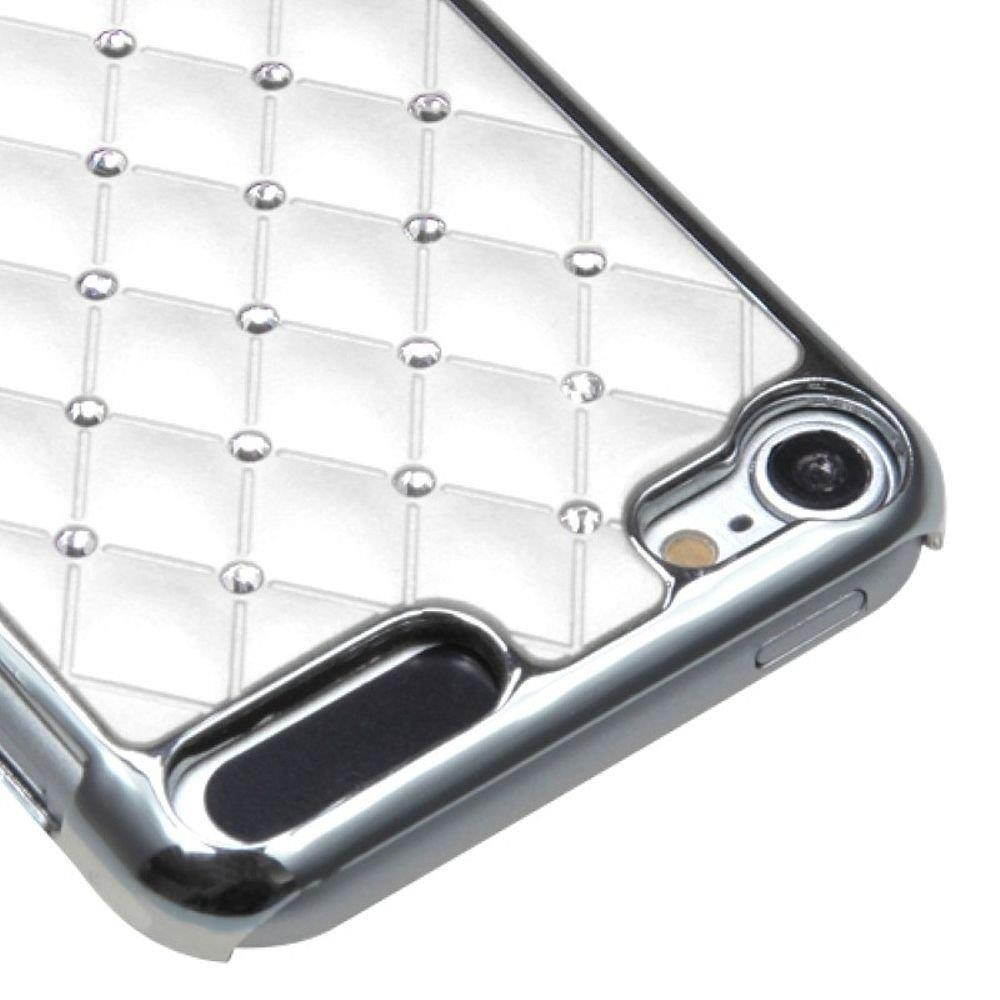 Asmyna Ivory White Silver Plating Luxurious Lattice Alloy Elite Dazzling Back Protector Cover with Diamonds for iPod touch 5