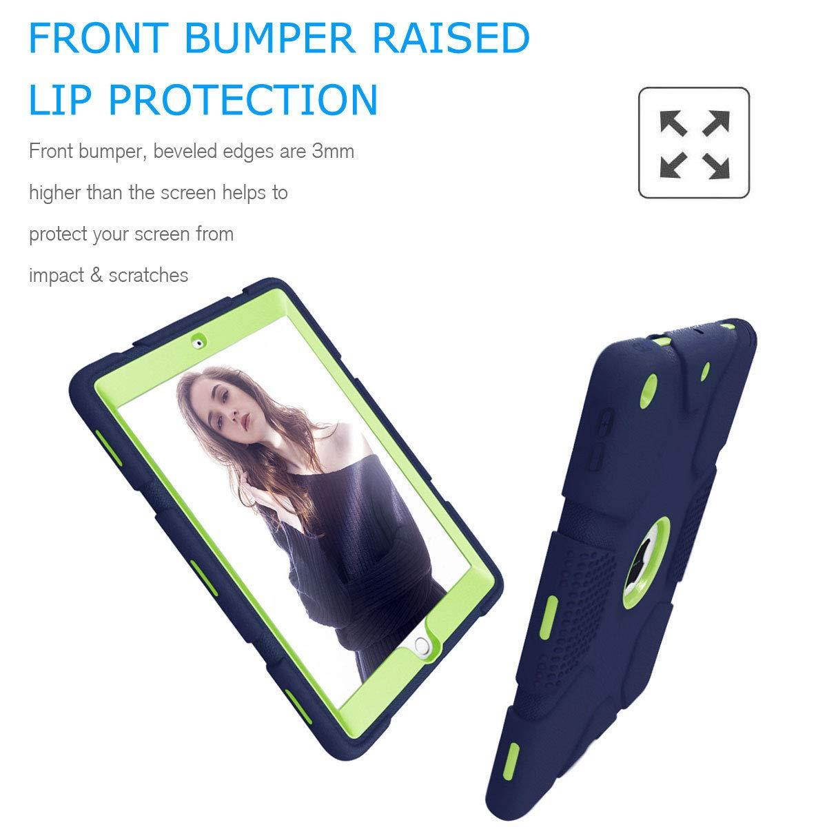 FastSun iPad 9.7 2018 6th Gen Case, Shockproof Dual Layer PC + TPU Synthetic Hybrid Silicone Rugged Slim Hard Bumper Protection Cover Child Case for Apple ipad 9.7 6th gen A1893 A1954 (Navy+Green)