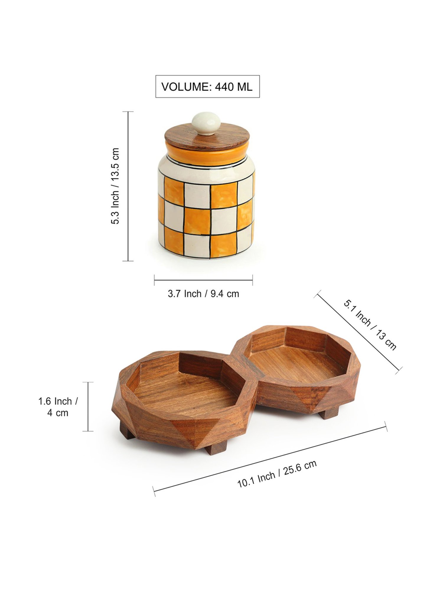 ExclusiveLane Shatranj Yellow & White Ceramic Jars & Containers - Set of 2, 440 ML