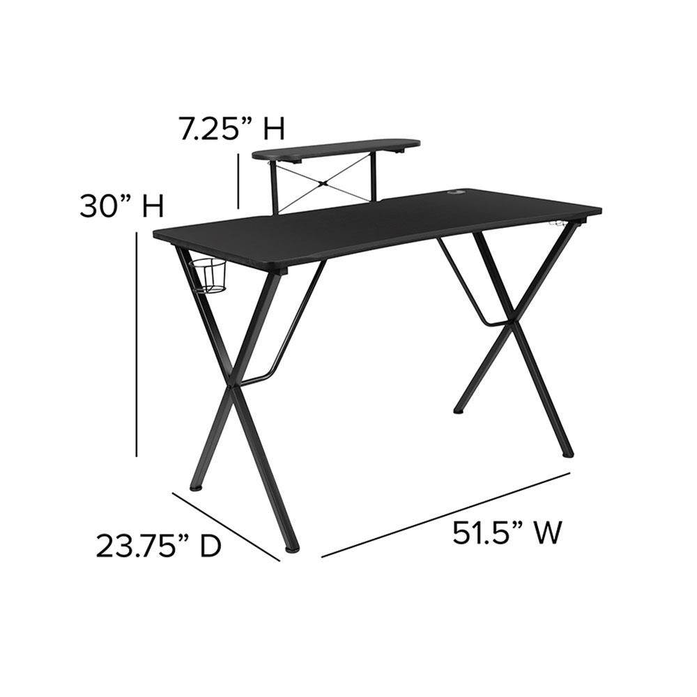 Gaming Desk 47.2" W x 23.6" D Office Computer Table, Black Gamer Workstation with 2 Cable Management Holes