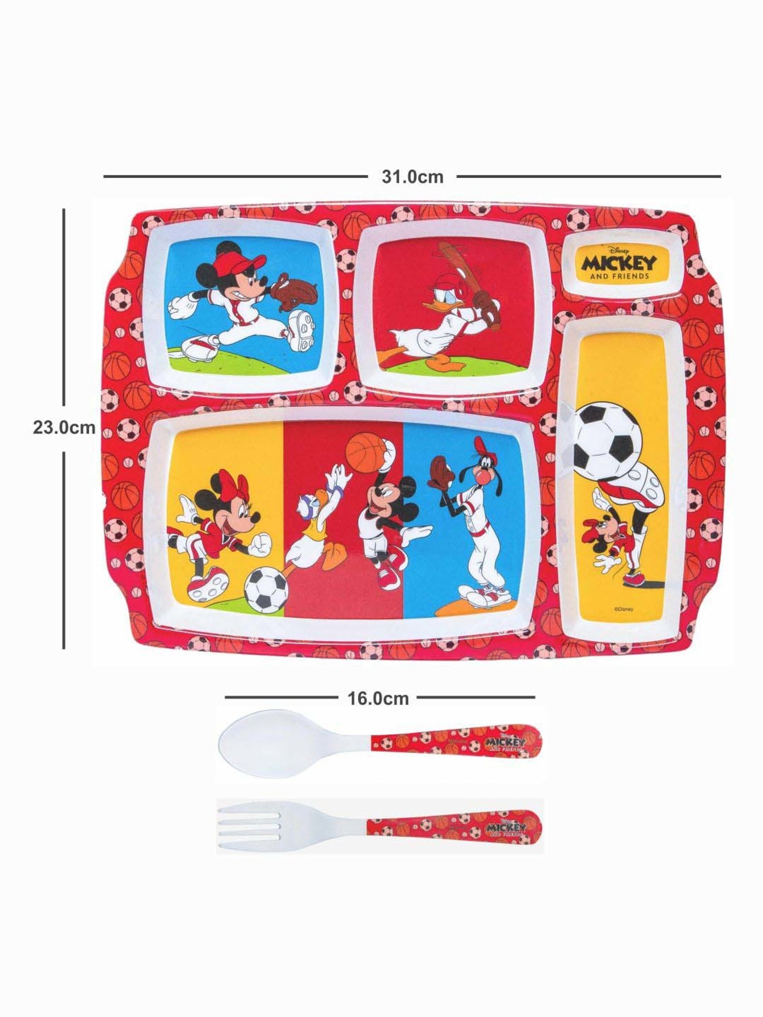Servewell Mickey Red Melamine Rectangle Kids 3Pcs Dinner Set