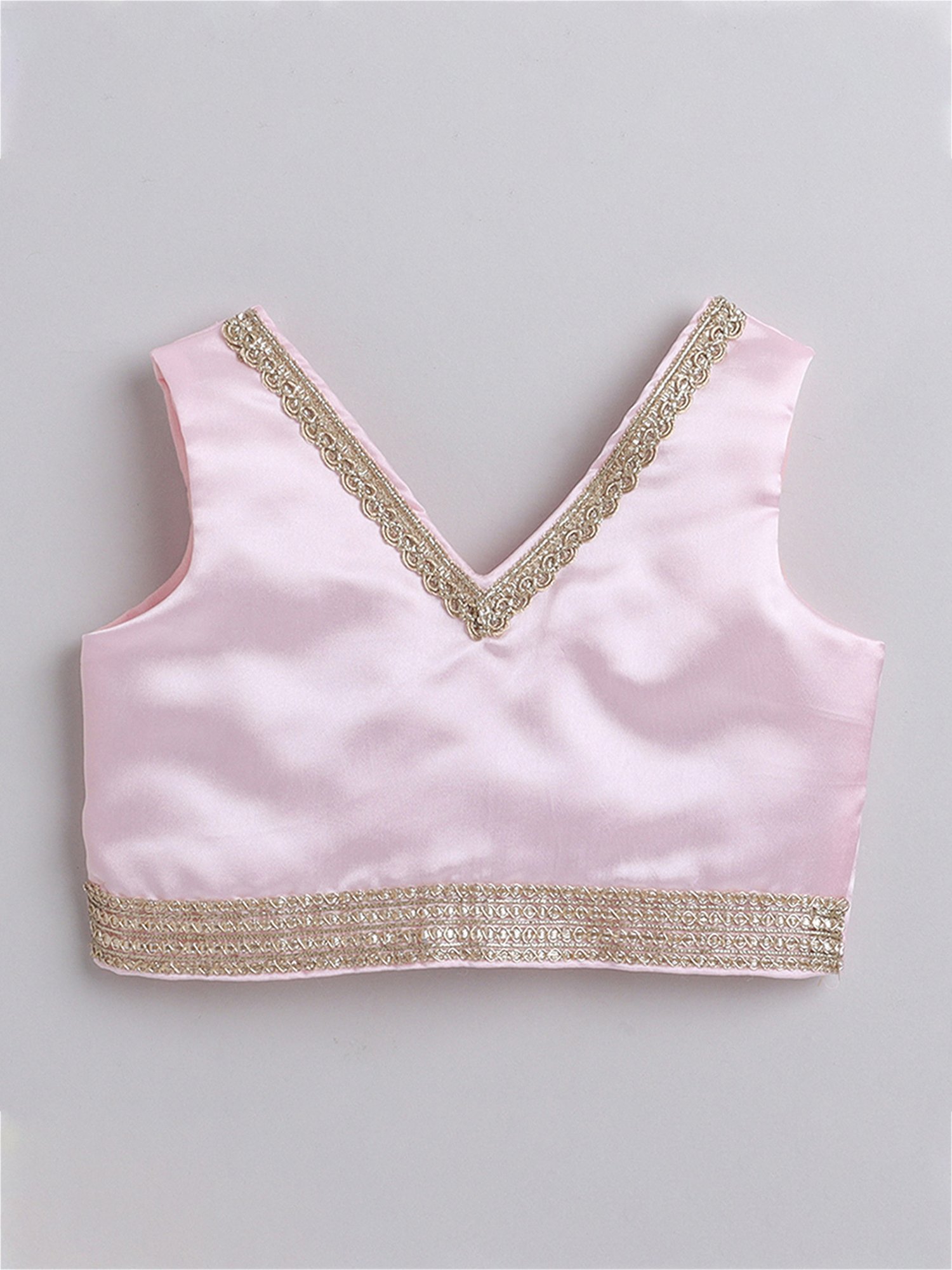 Many Frocks Kids Pink & Blue Embroidered Lehenga, Choli with Dupatta