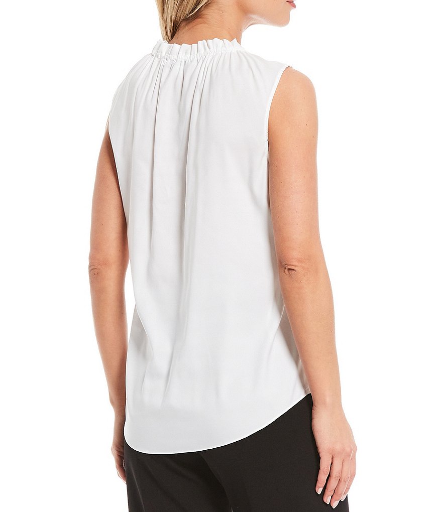 Preston & York Everly Tie Crew Neck Sleeveless Woven Blouse