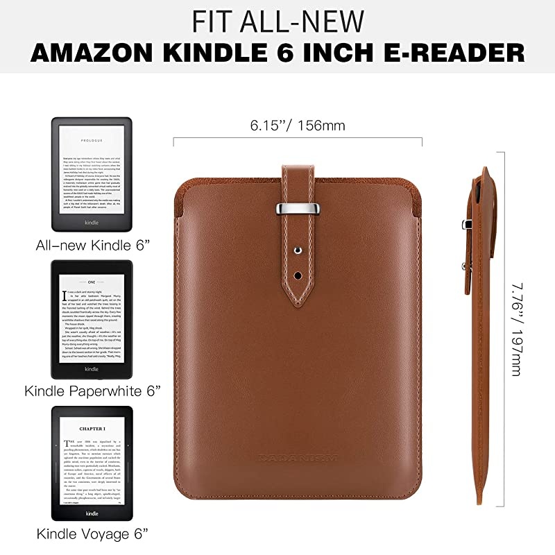 6" Sleeve Case Compatible with All-New Kindle 10th Gen 2019/Kindle Paperwhite 2018, PU Leather Pouch Protective Bag Cover Fits All Kindle Paperwhite/Voyage/Oasis 6"/8th Gen 2016 - Brown