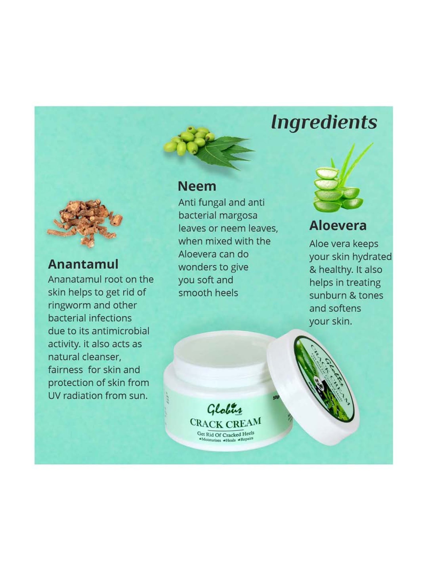 Globus Naturals Crack Cream for Dry Cracked Heels & Feet Pack Of 2 - 100 gm