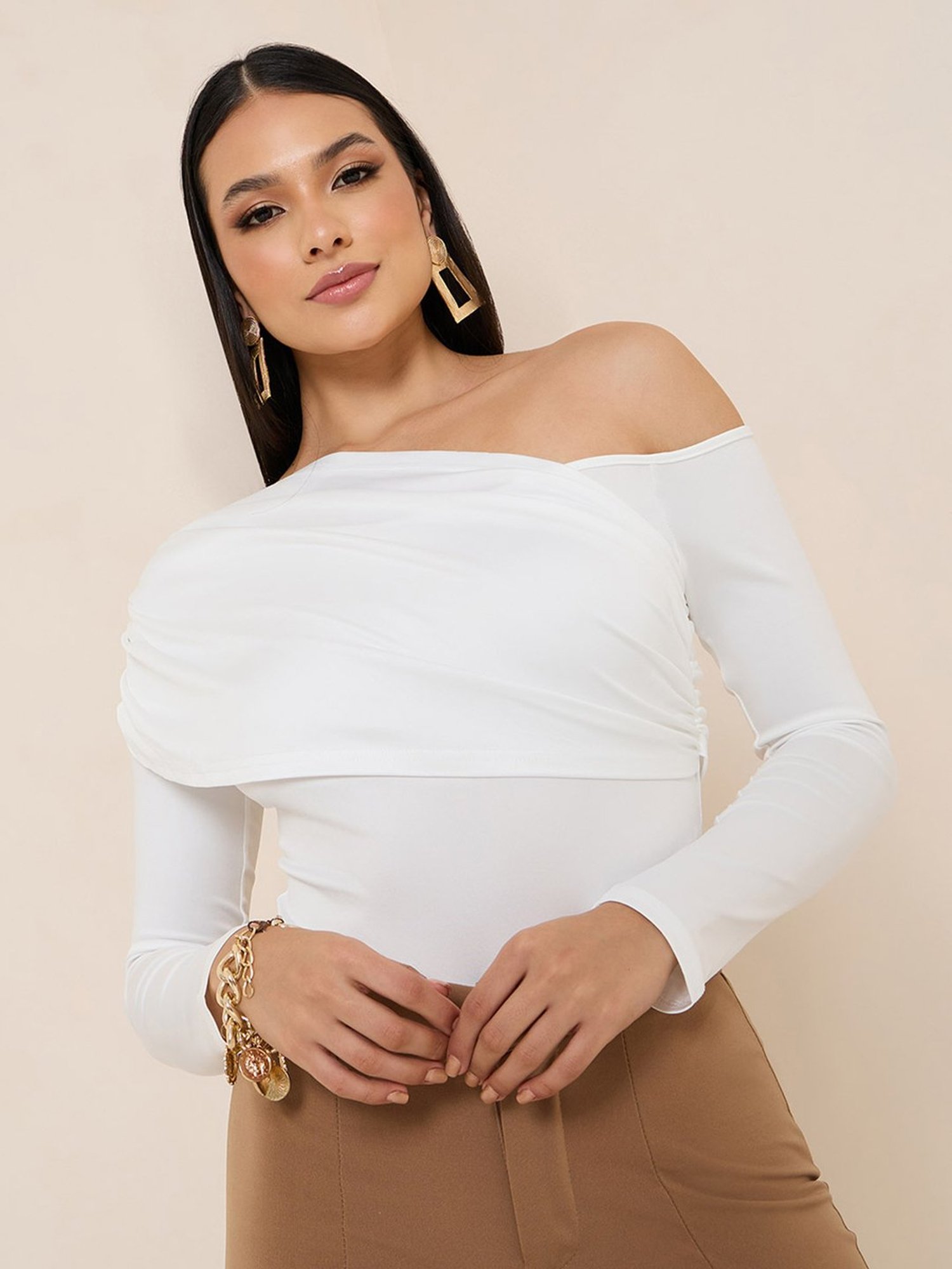 Styli Asymmetric Neck Fitted Bodysuit