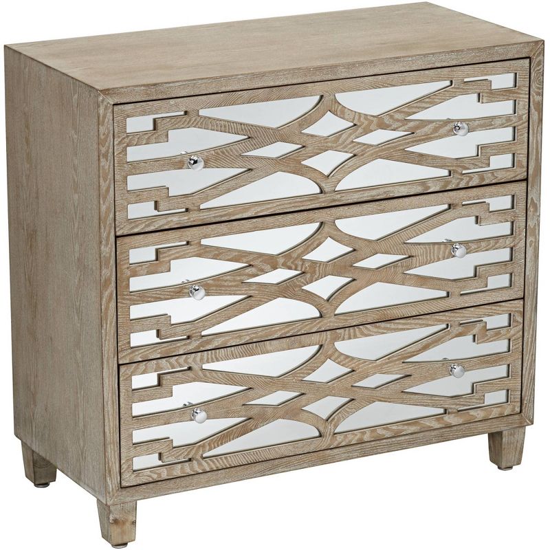 55 Downing Street Rowan 34" Wide Mirrored and Whitewash 3-Drawer Accent Chest