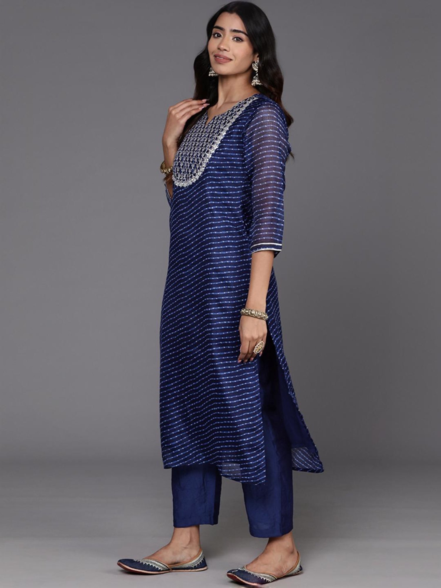 Varanga Blue Printed Kurta Pant Set With Dupatta