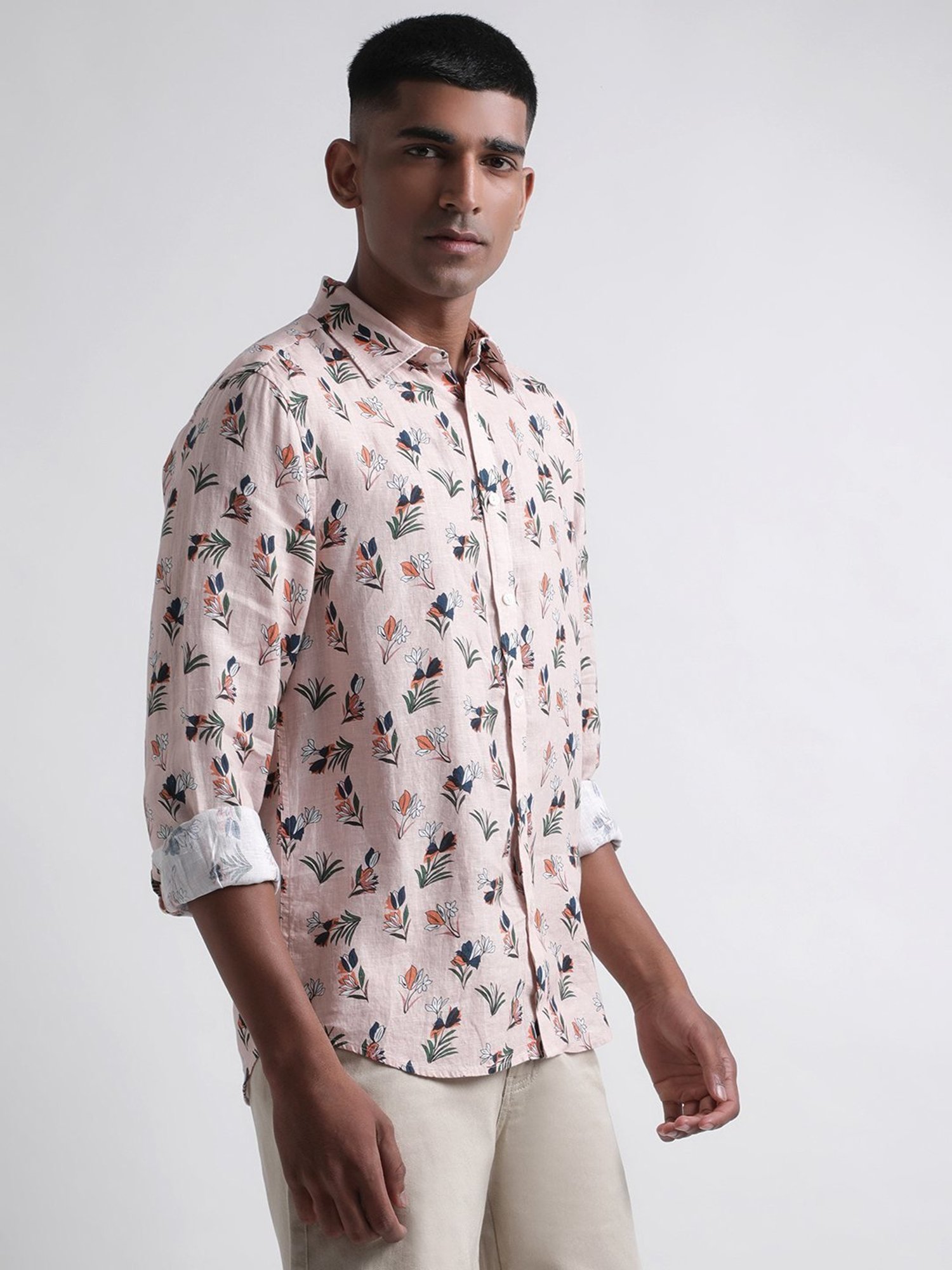 Iconic Men Printed Regular Fit Linen Shirt