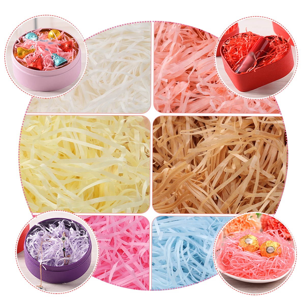 Colored Cut Paper Shred Filler for Gift Wrapping and Box Filling Candy Chocolate Void Filler with Natural Lafite Grass Silk Paper 20G/Bag (White)