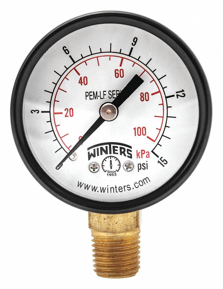 WINTERS PEM136LF Gauge,Pressure,2in.,0 to 15 psi
