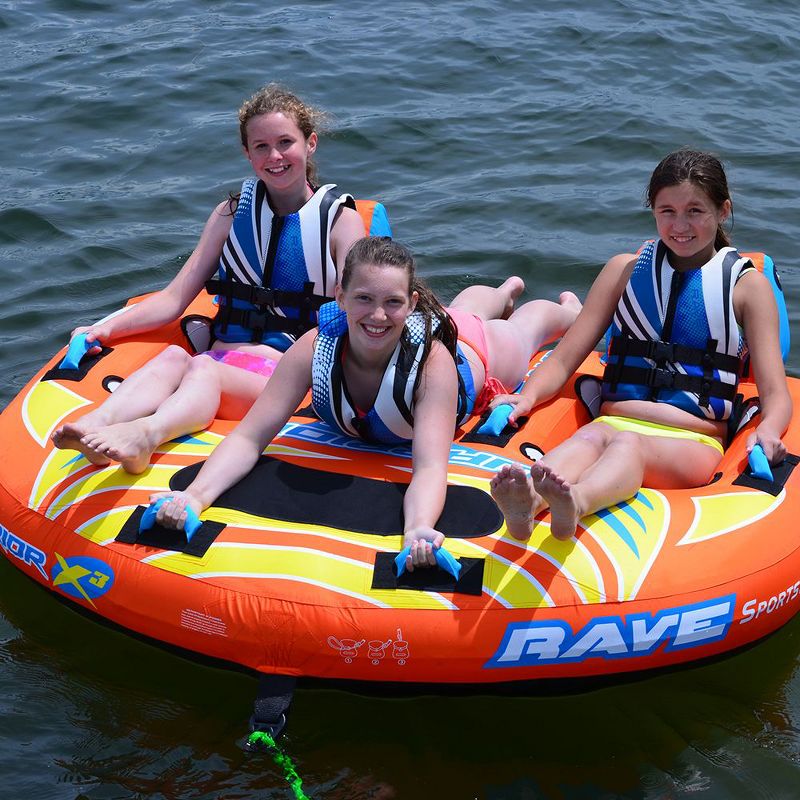 Rave Sports Warrior X3 3 Rider Double Seat Inflatable Towable Lake Water Tube, Orange