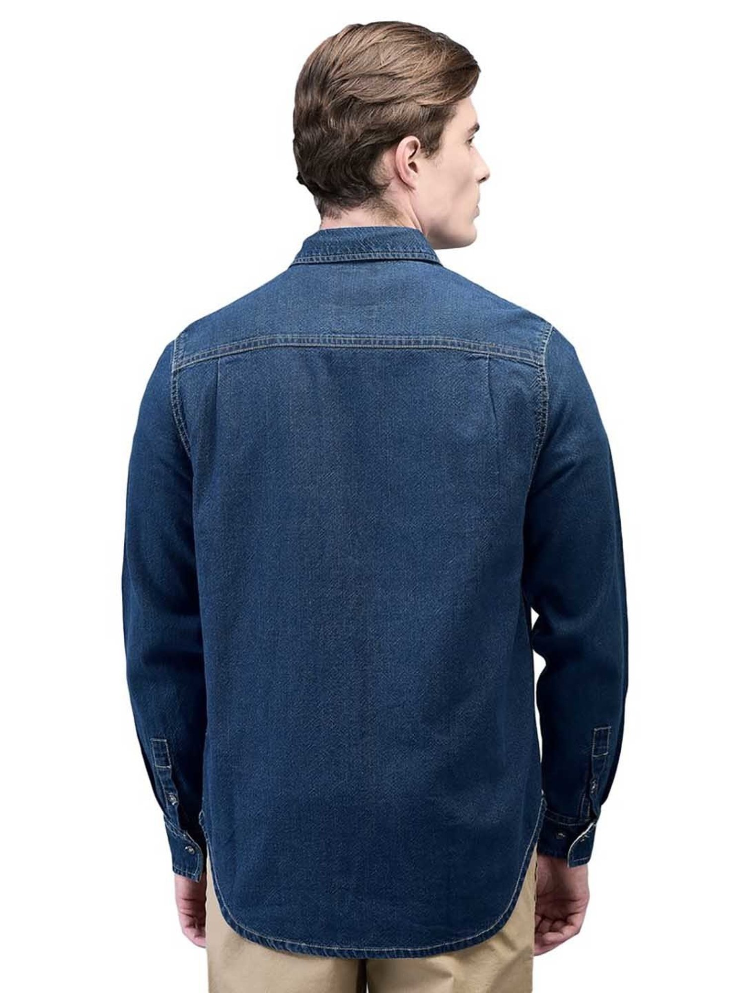 Woodland Dark Blue Regular Fit Cotton Shirt