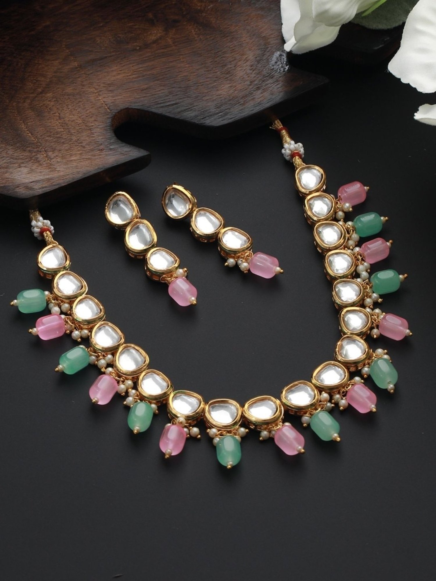 Aatmana Gold-Plated Multi Kundan Studded Necklace Set