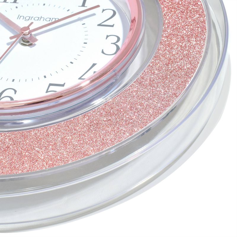 12" Glitter Clear Frame Wall Clock Pink - Westclox