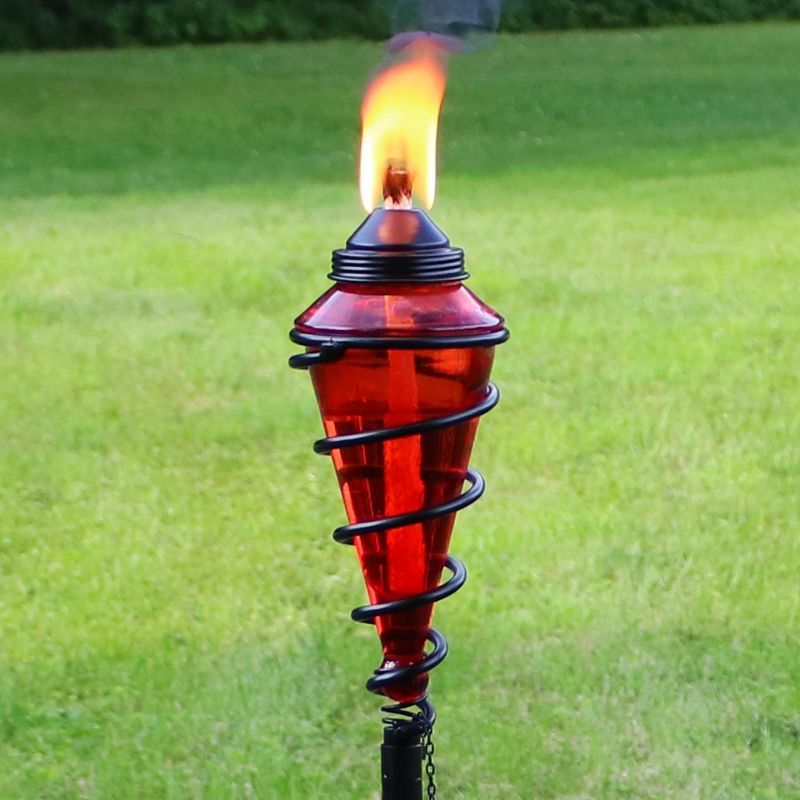 Sunnydaze Outdoor Adjustable Height Glass and Metal Swirl Patio and Lawn Citronella Torch Set - Red - 2pk