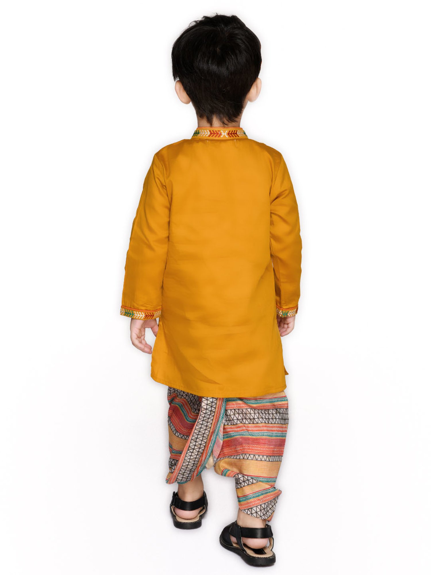 Saka Designs Kids Mustard Solid Full Sleeves Kurta with Dhoti