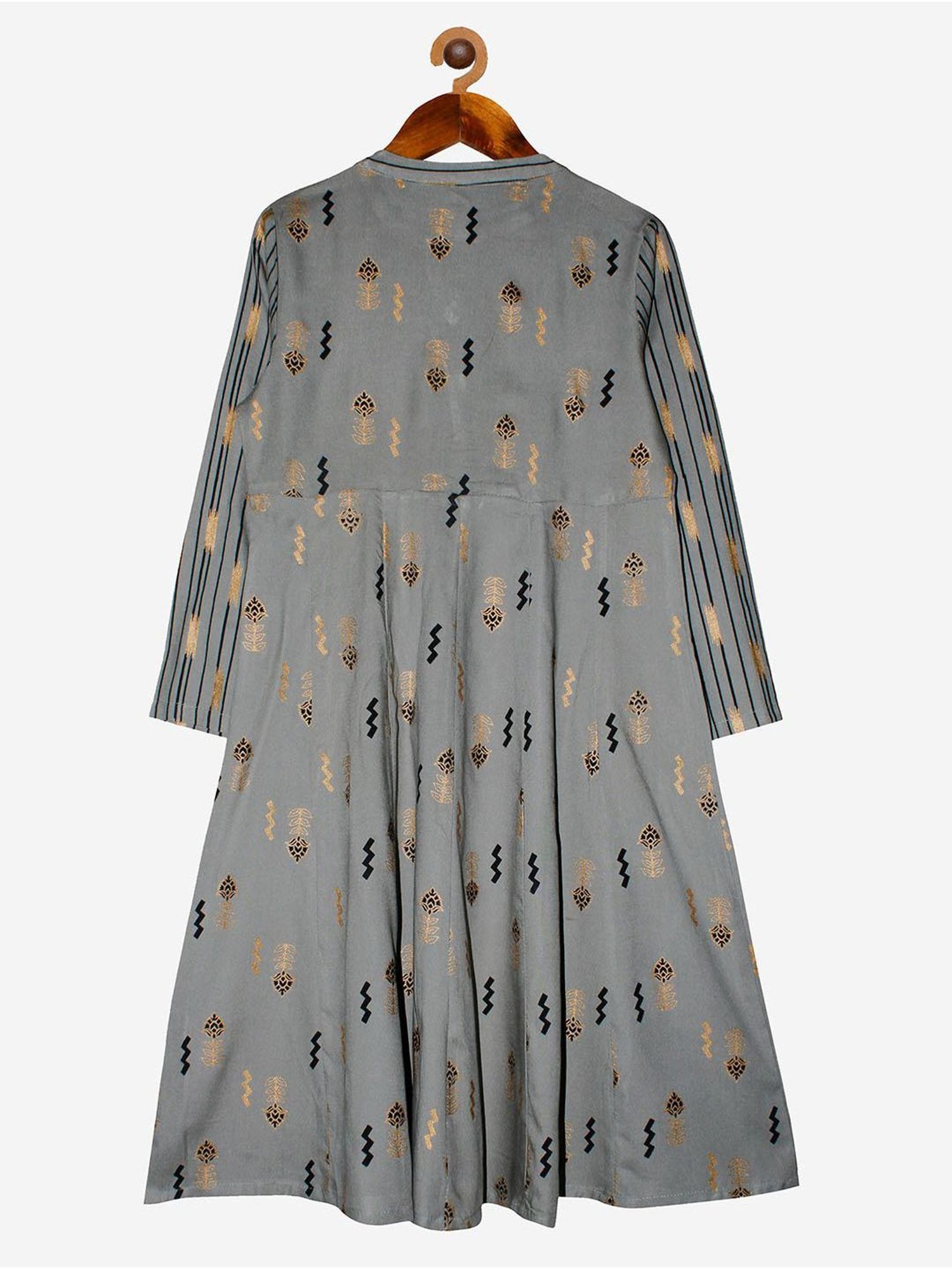 Kiddopanti Kids Grey Printed Full Sleeves Kurta