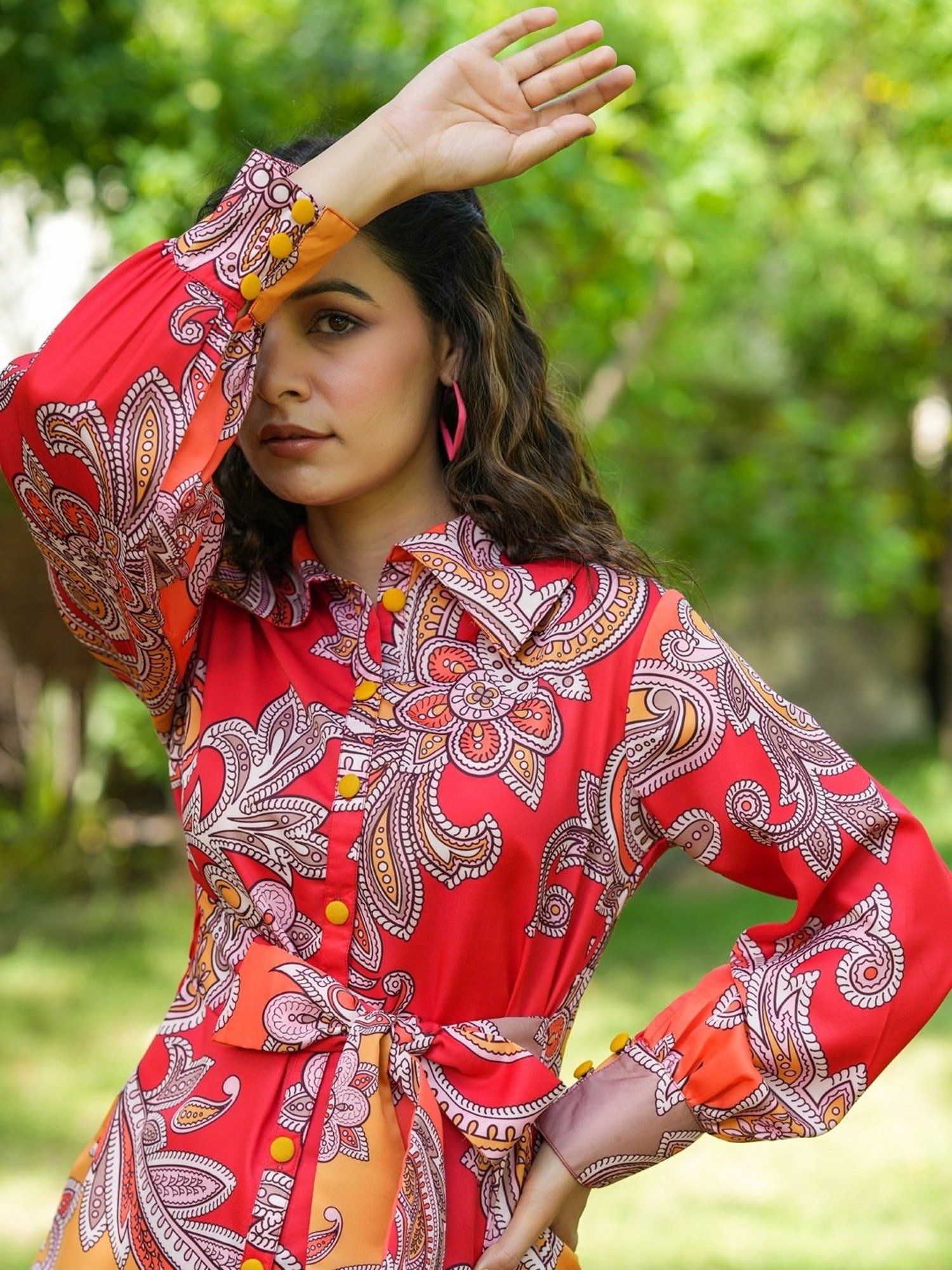 Yufta Red Printed Shirt Pant Set