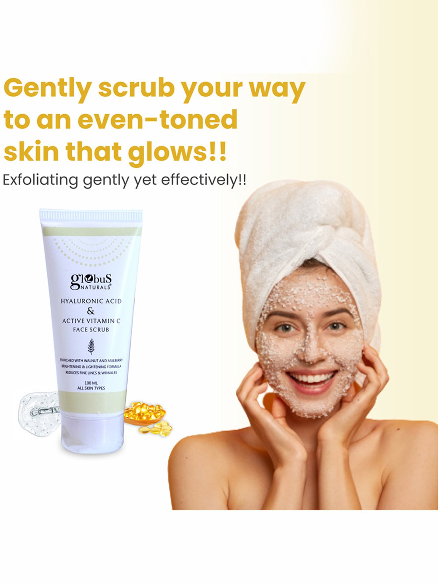 Globus Naturals Hyaluronic Acid & Active Vitamin C Face Scrub - Pack of 3