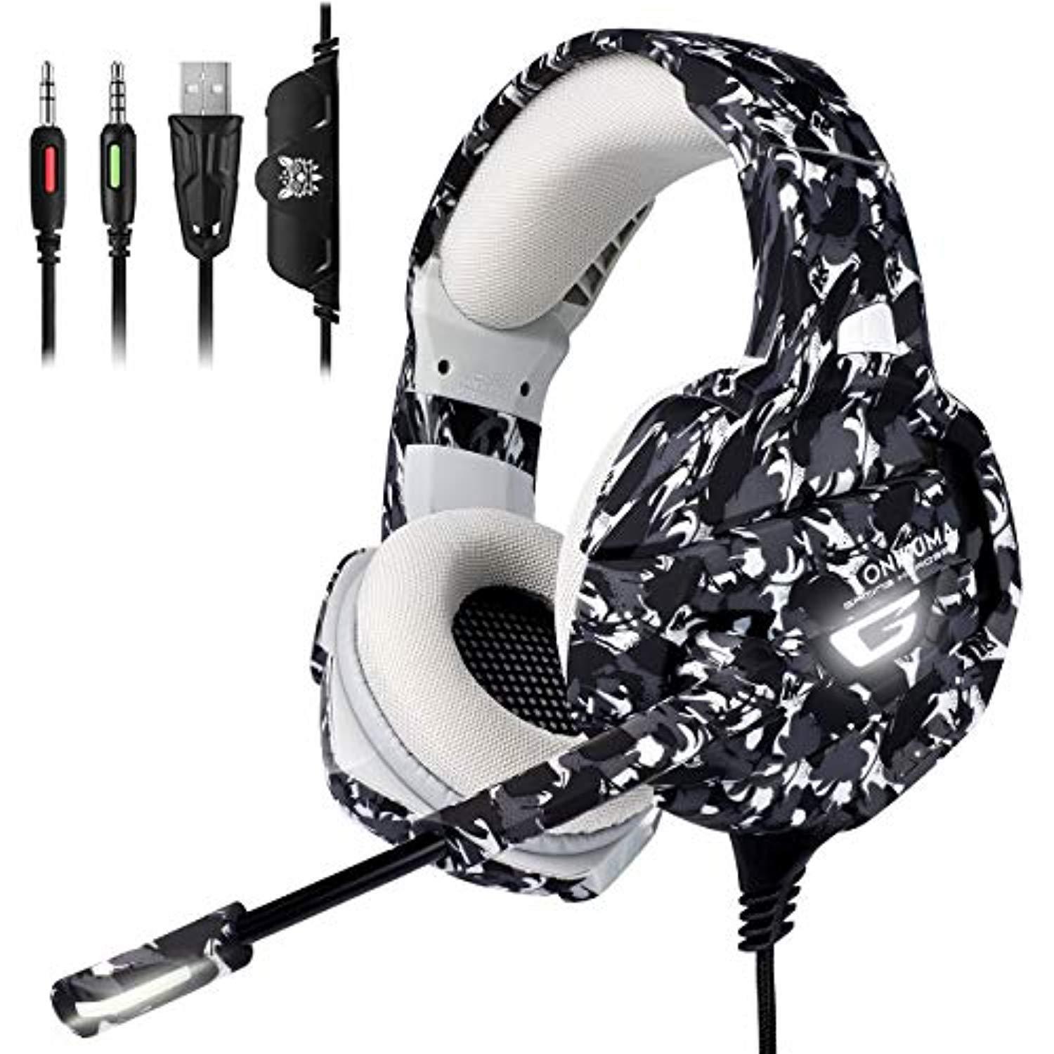 onikuma xbox one gaming headset, ps4 headset with 7.1 surround sound,noise canceling overear headphones with mic, soft memory earmuff for ps4, pc, xbox one controller ps2 nintendo switch