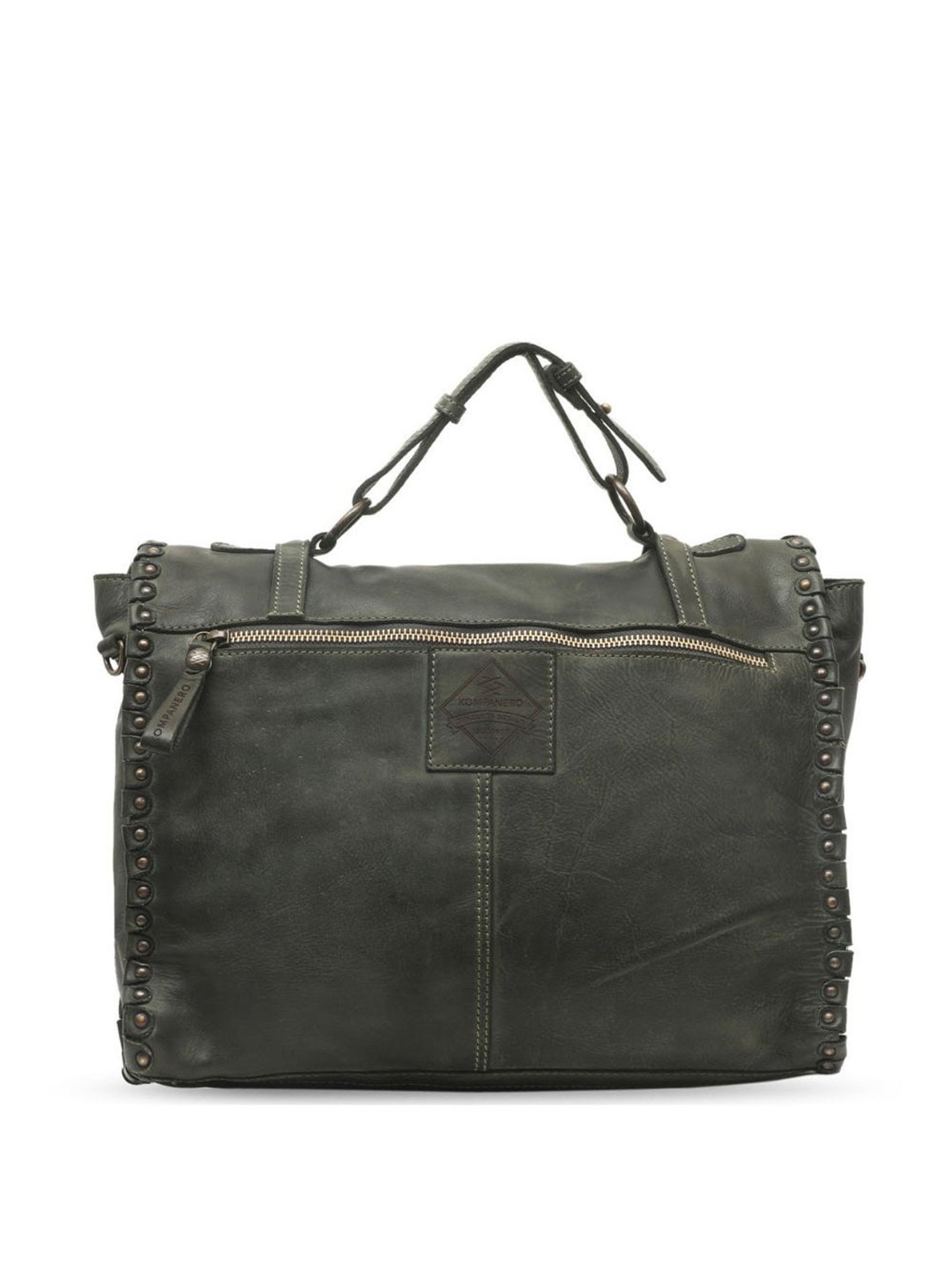 KOMPANERO Amara Green Leather Rivets Messenger Bag