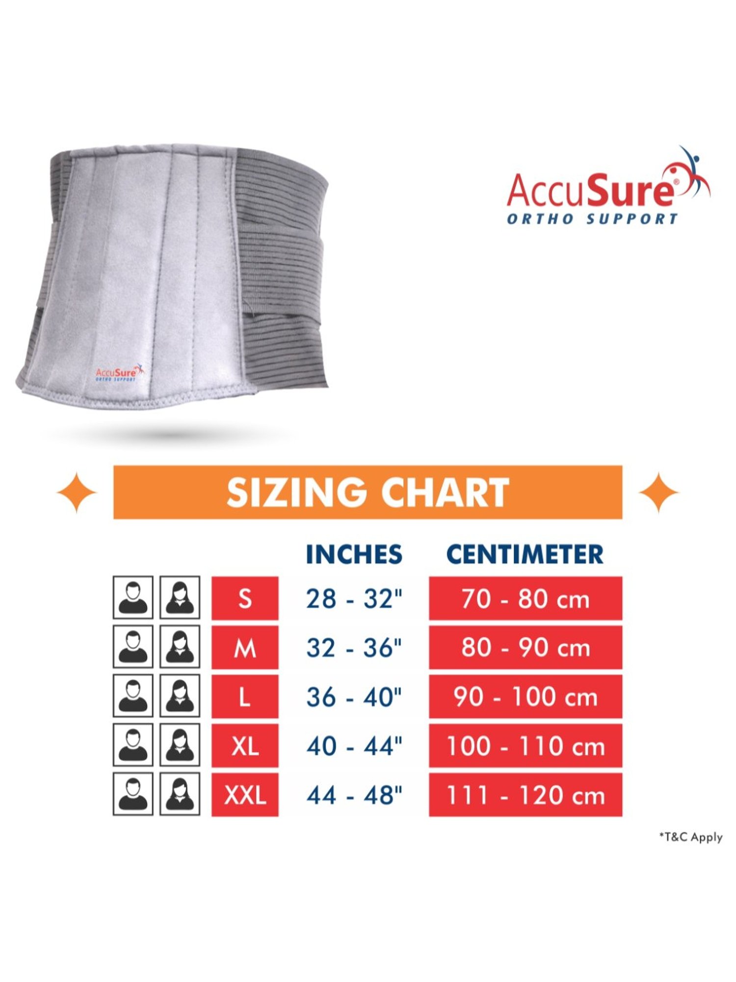 Accusure Lumbo Support Belt Lumbo Sacral Back Support- Ergonomic Design And Breathable - Size-M