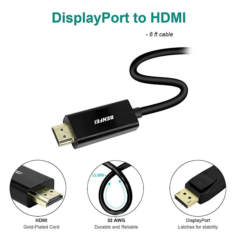 DisplayPort to HDMI 3 Feet Cable  GoldPlated DisplayPort to HDMI Male to Male Adapter Compatible with Lenovo HP ASUS Dell and Other Brand