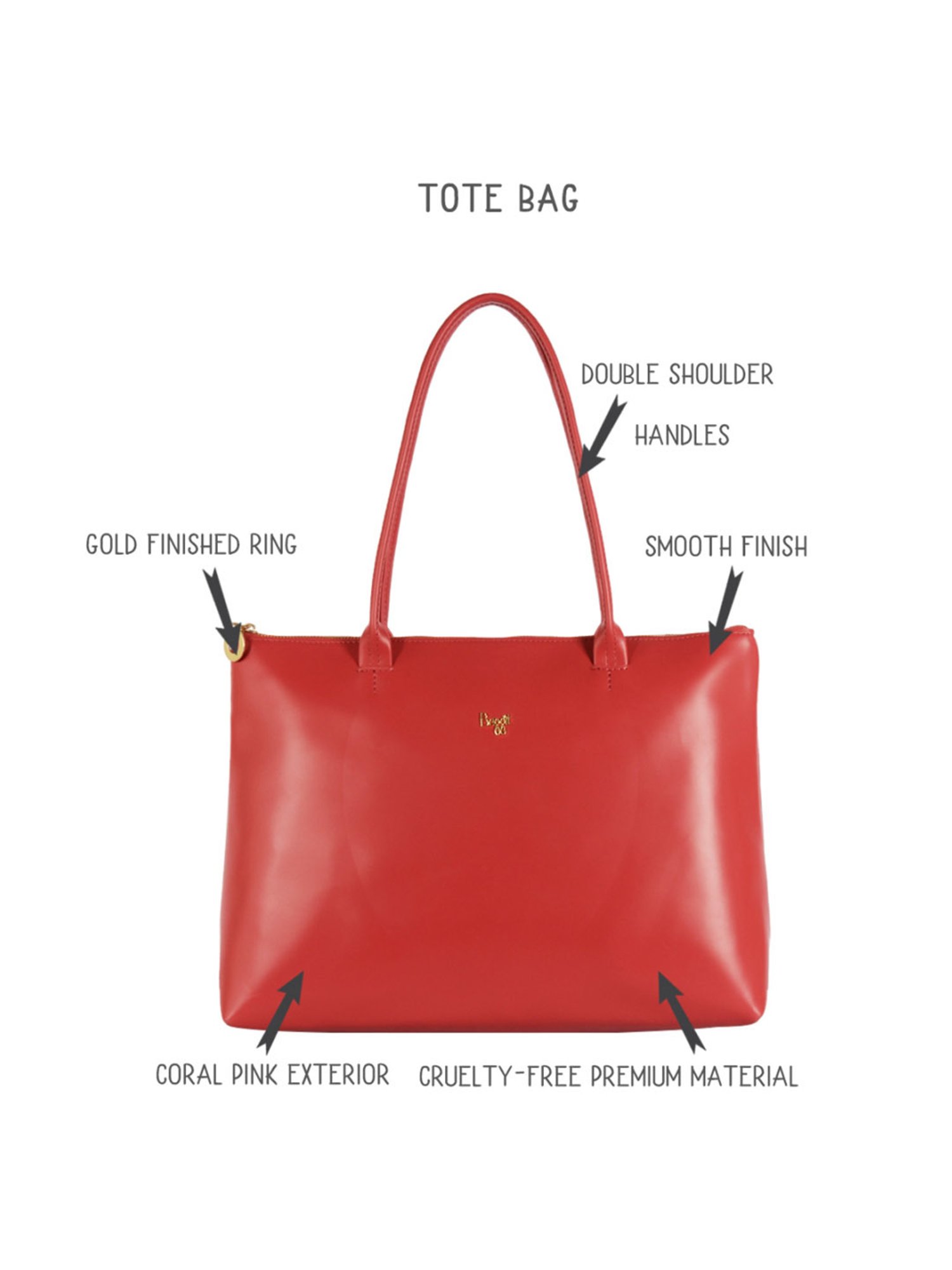 Baggit Red Solid Medium Tote