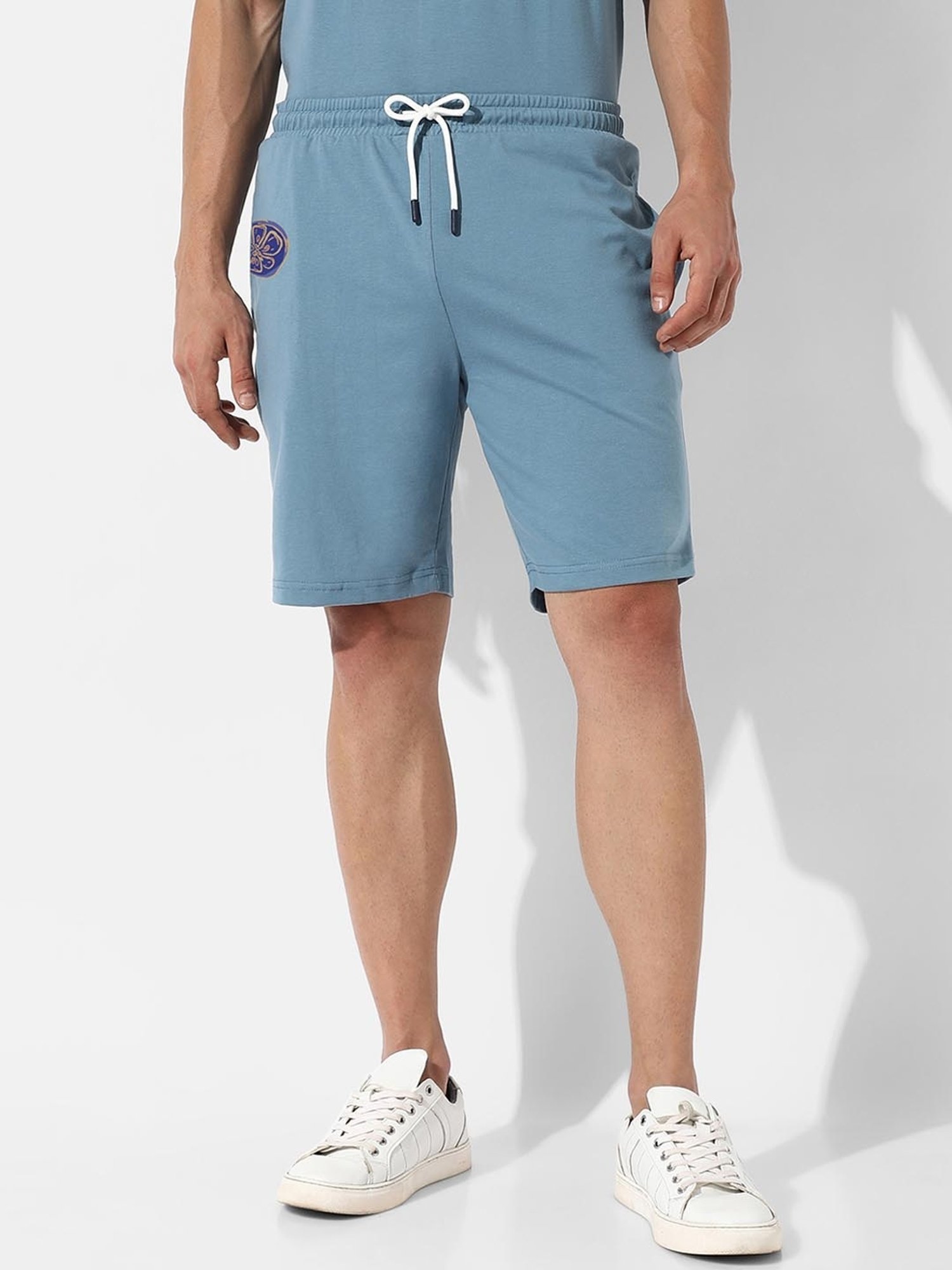 Campus Sutra Sky Blue Regular Fit Oversized Orange Mouth Printed Co-Ord Set