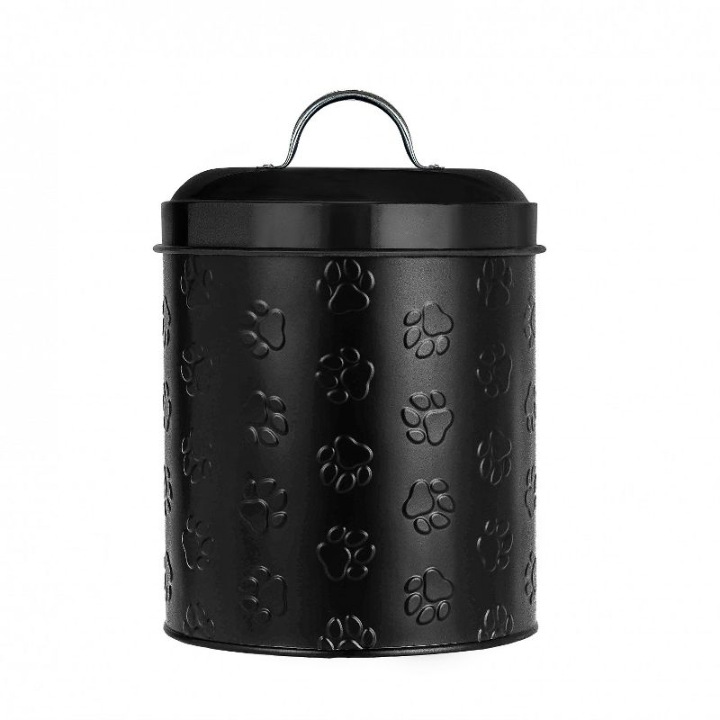 Amici Pet Puppy Paws Black Metal Food Canister, Medium, 104oz