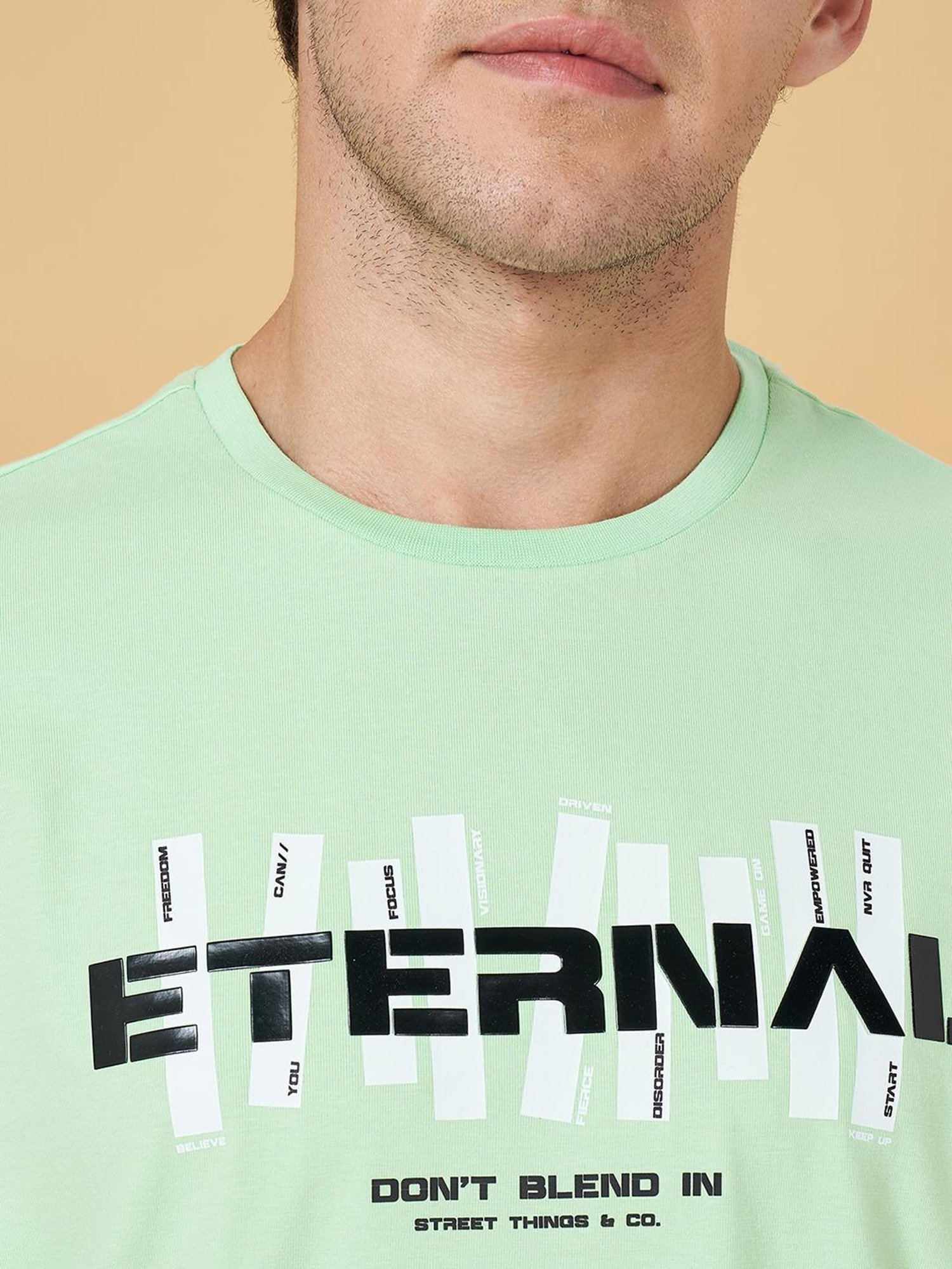 Street 808 By Pantaloons Green Cotton Regular Fit Printed T-Shirt