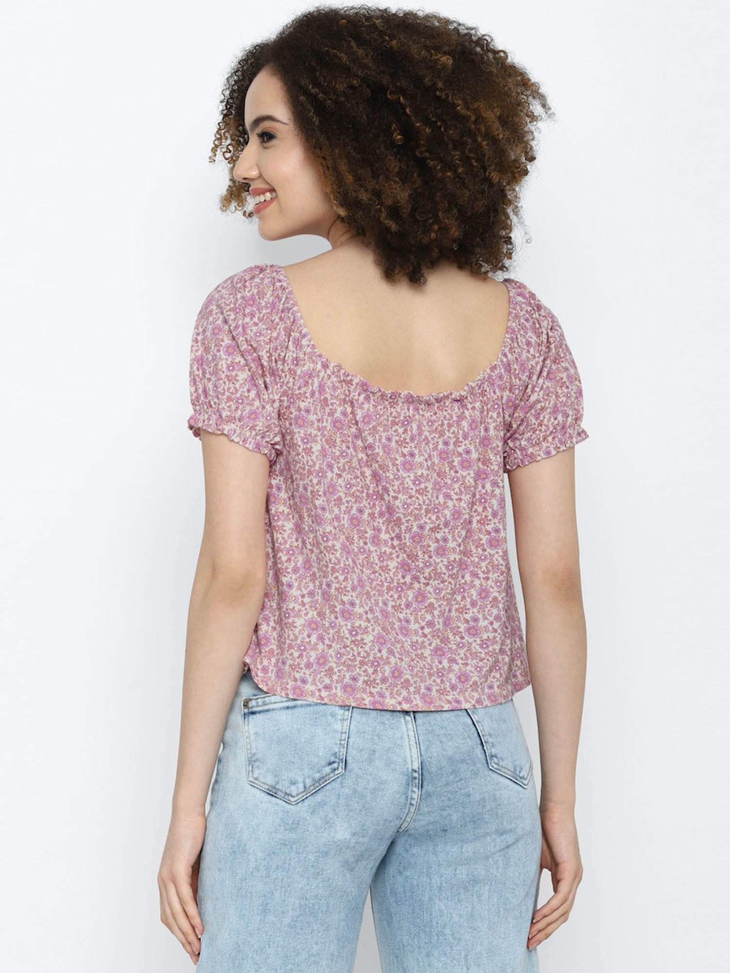 American Eagle Outfitters Purple Cotton Floral Print Top