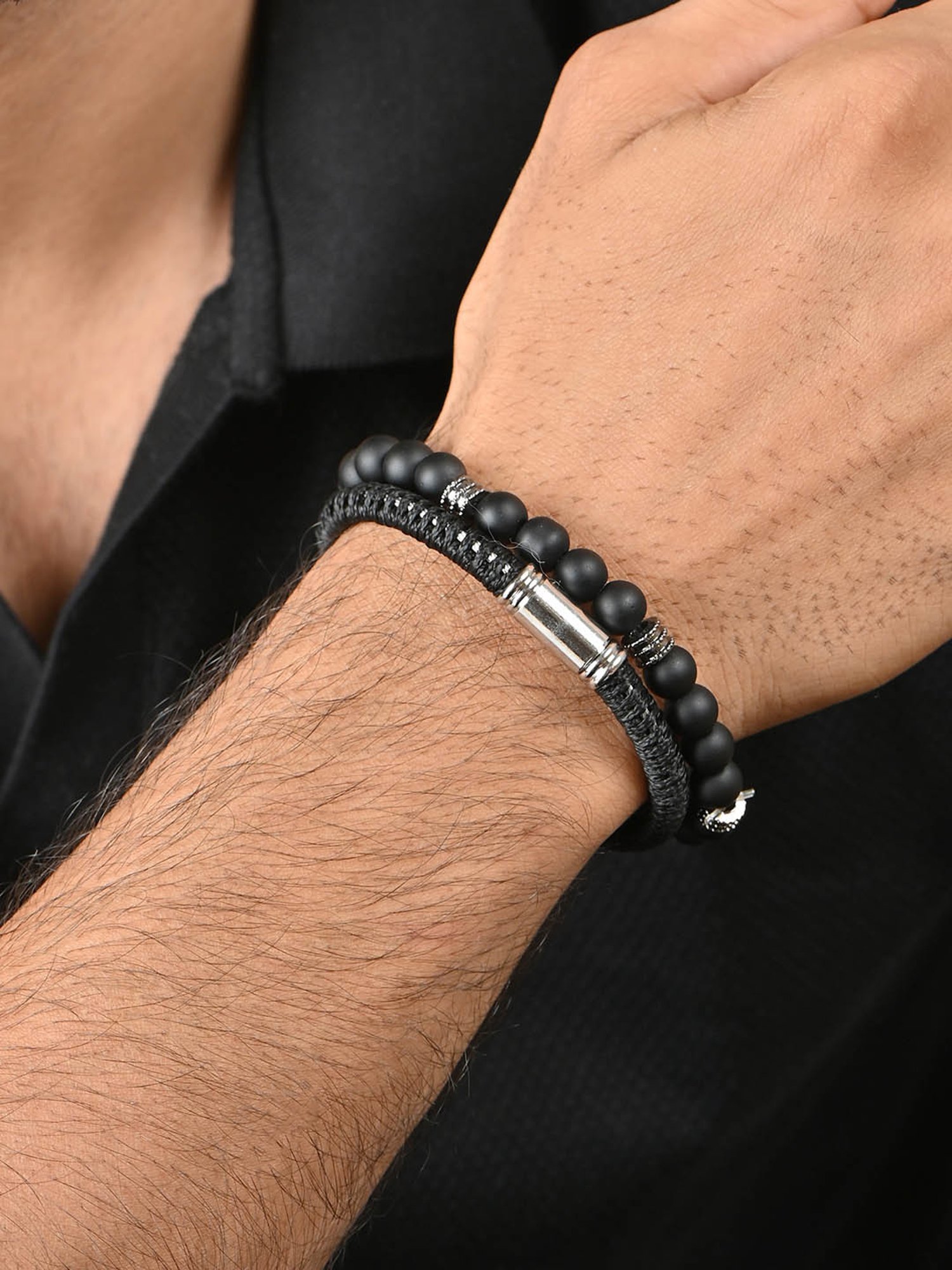 The Bro Code Black Set of 2 Metal with Beaded Bracelet for Men