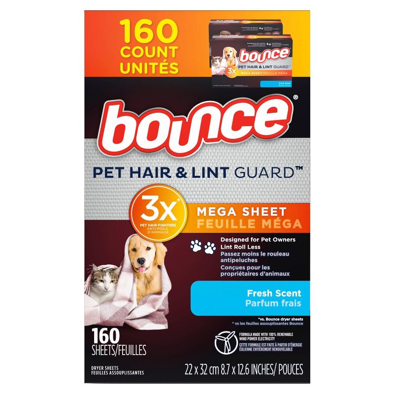 Bounce Fresh Scent Pet Hair and Lint Guard Mega Dryer Sheets - 160ct