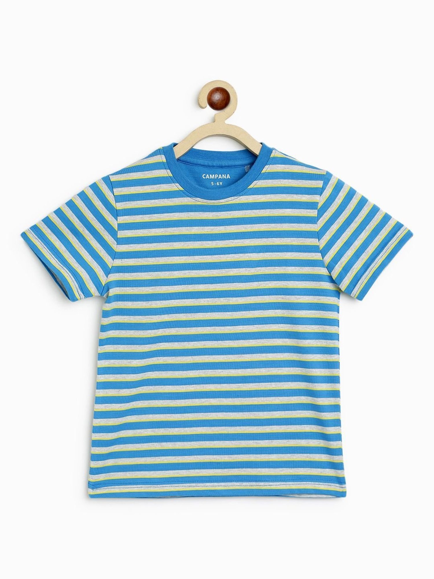 Campana Boys Blue & Grey Cotton Striped T-Shirt
