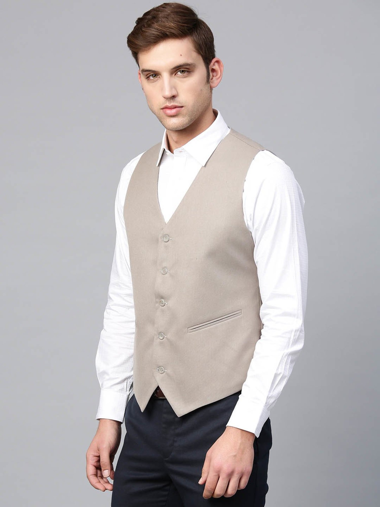 ManQ Beige Sleeveless Waistcoat