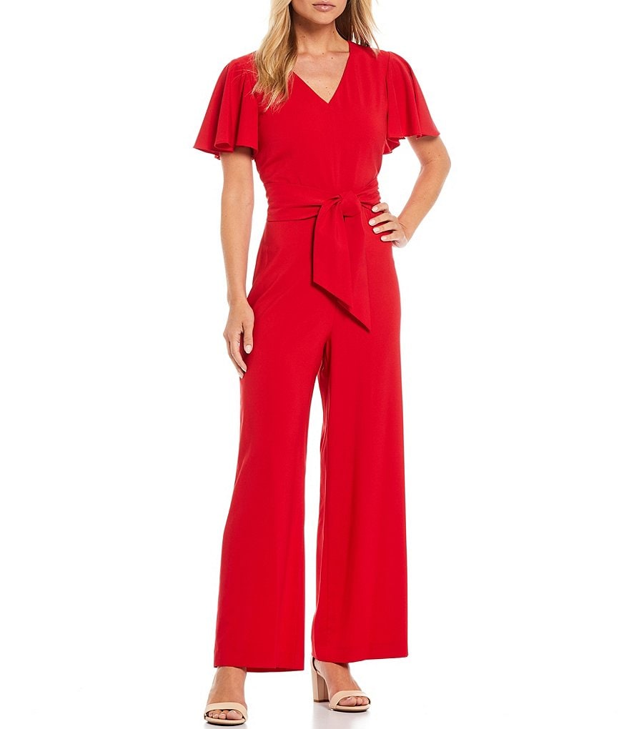 Preston & York Kayla Flutter Sleeve Tie Waist V-Neck Jumpsuit