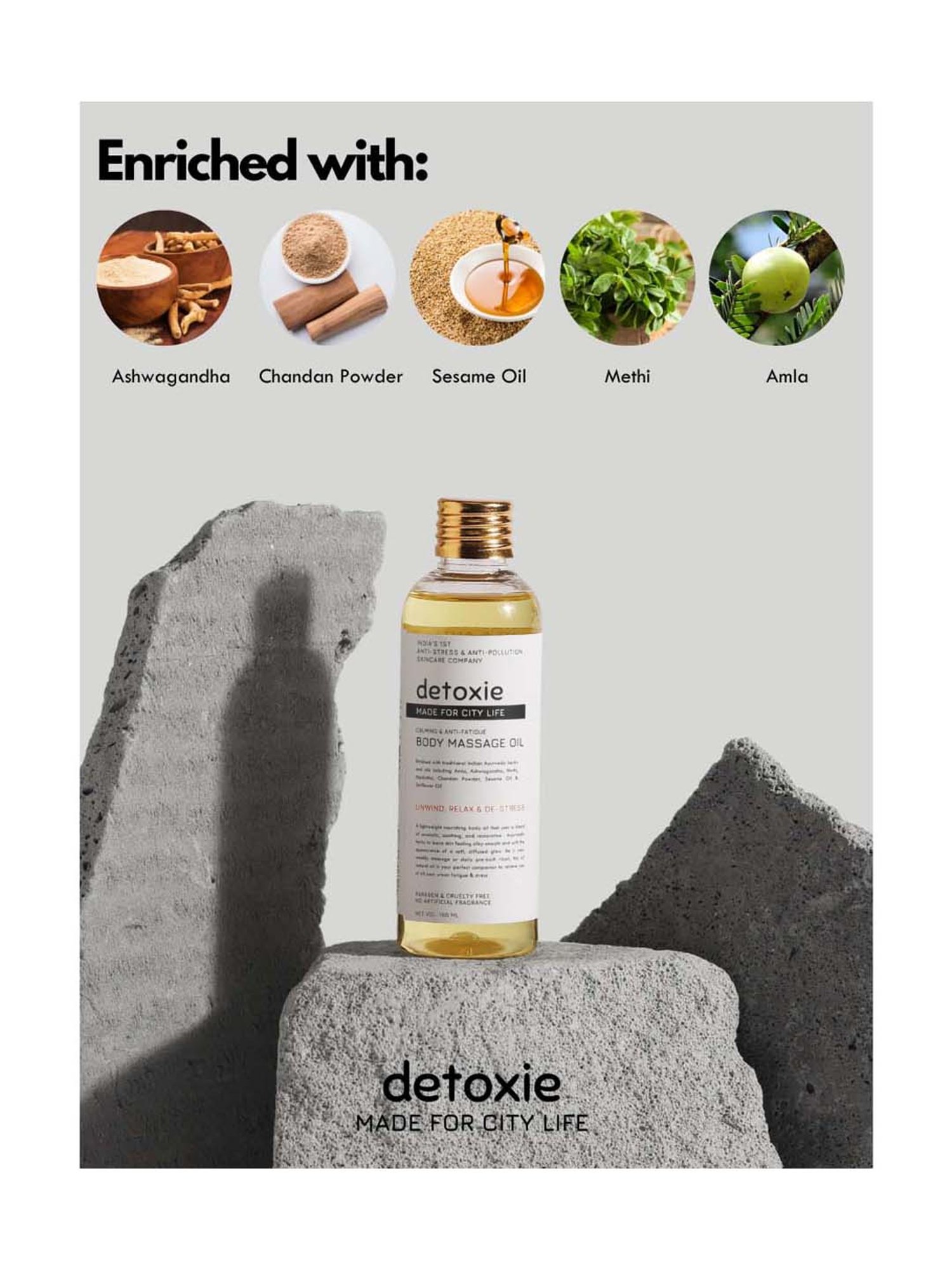 Detxoie Calming & Anti-Fatigue Body Massage Oil - 100 ml