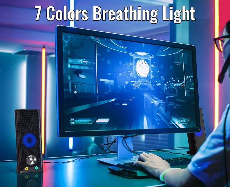 Computer Speakers Detachable 2 in1 PC Gaming Speaker with Stereo Sound 7 Colors Backlit Headphone & Mic Jack,USB Powered 3.5mm Audio Input Mini Soundbar for Tablets Desktop Laptop Cellphone