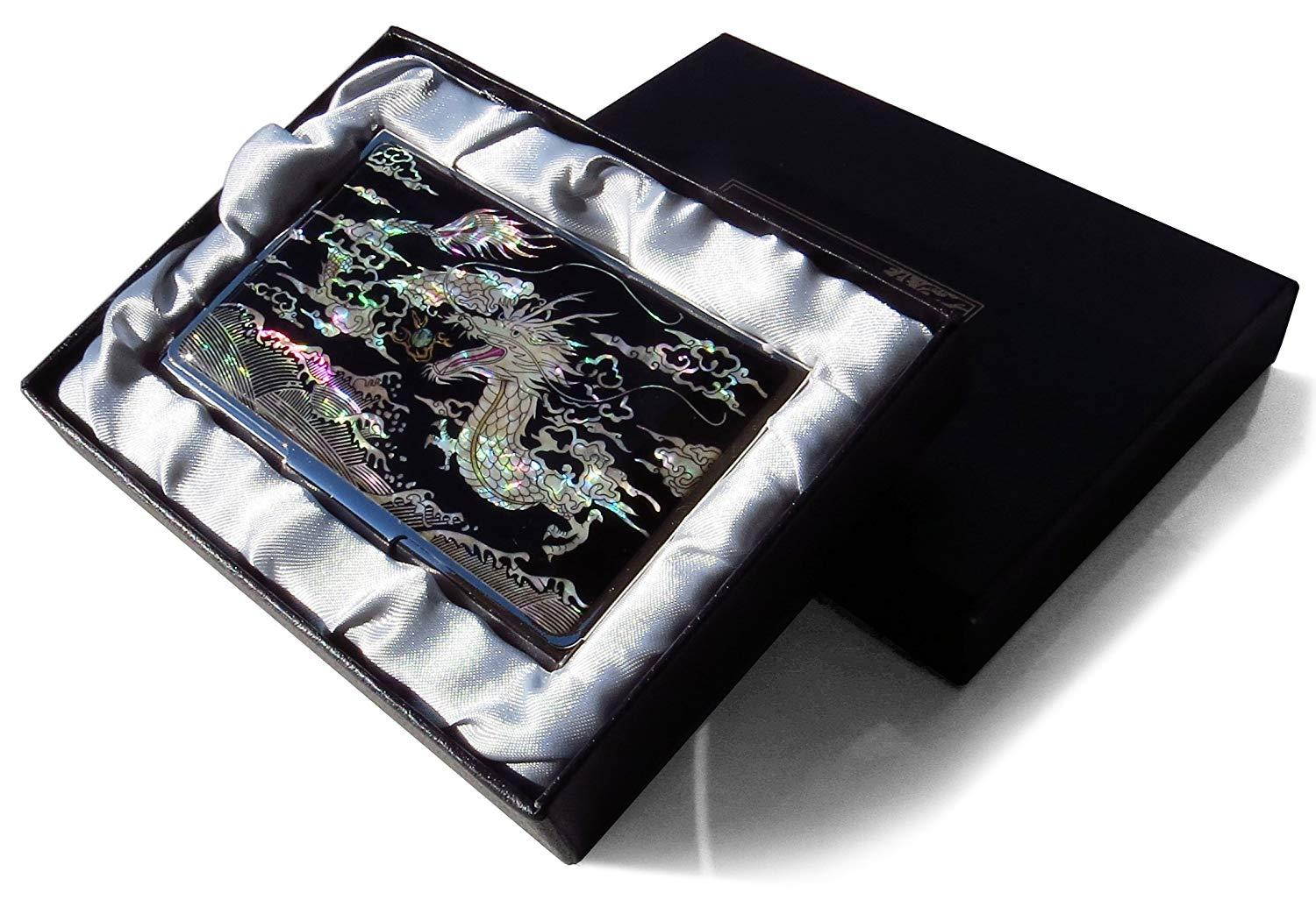 Dragon Black Business Credit Card Case Id Holder Metal Travel Wallet Mother of Pearl