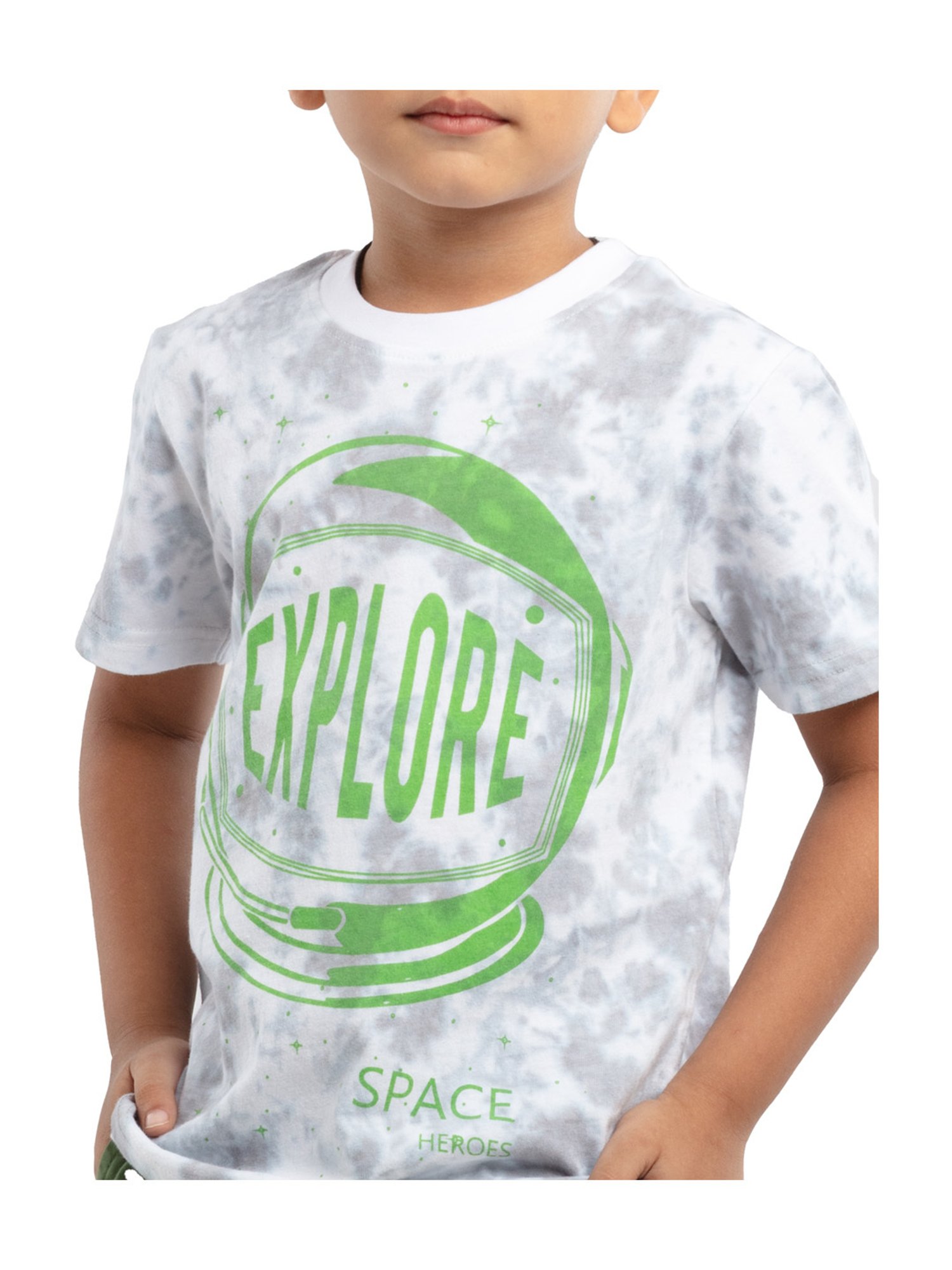 Under Fourteen Only Kids Grey & Green Printed T-Shirt