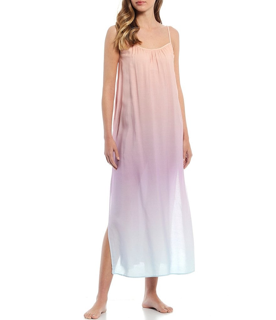 Jasmine & Ginger Dip-Dye Print Maxi Lounge V-Neck Spaghetti Strap Dress