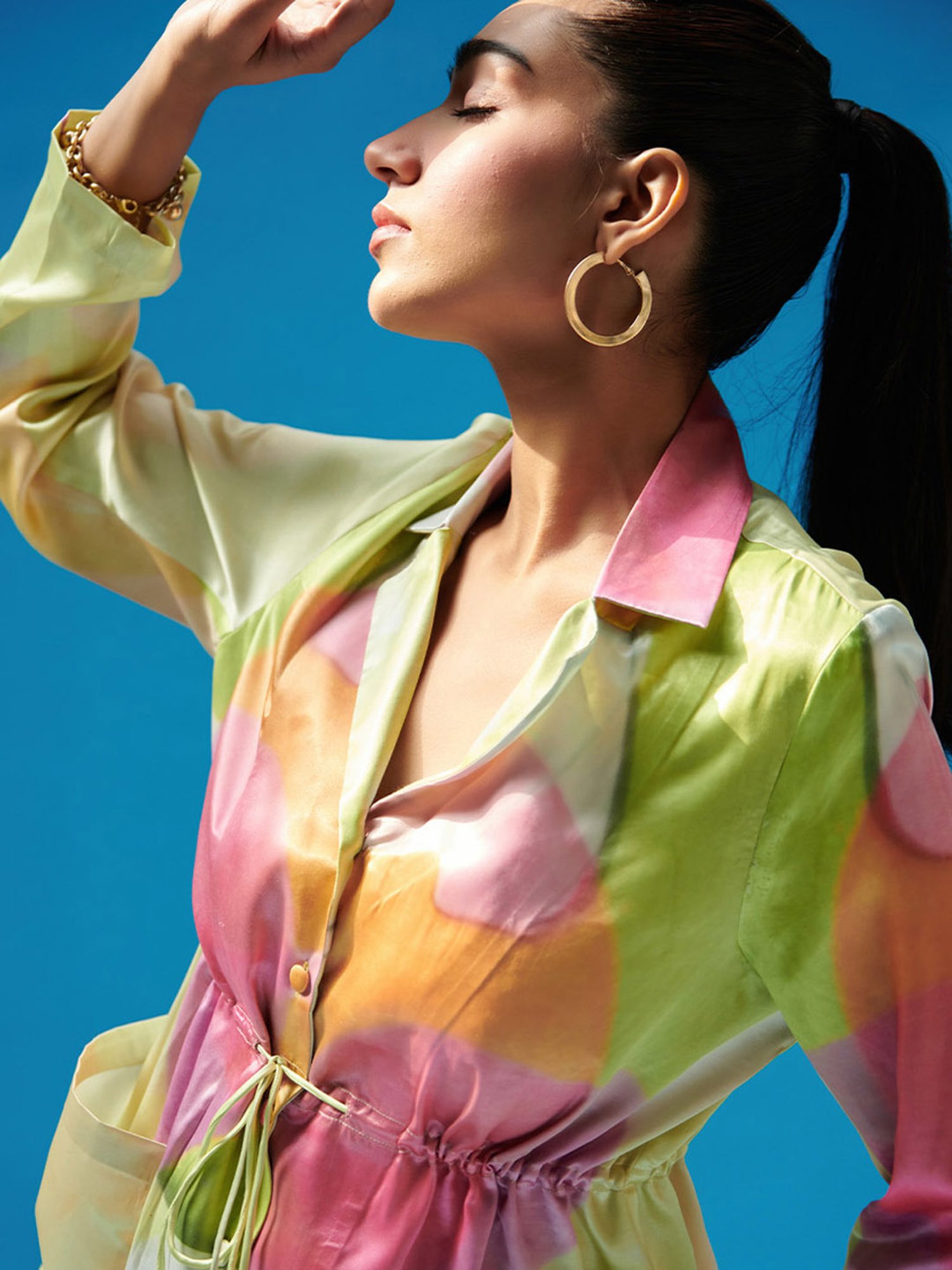 Cin Cin Green Printed Tunic With Slit Pants