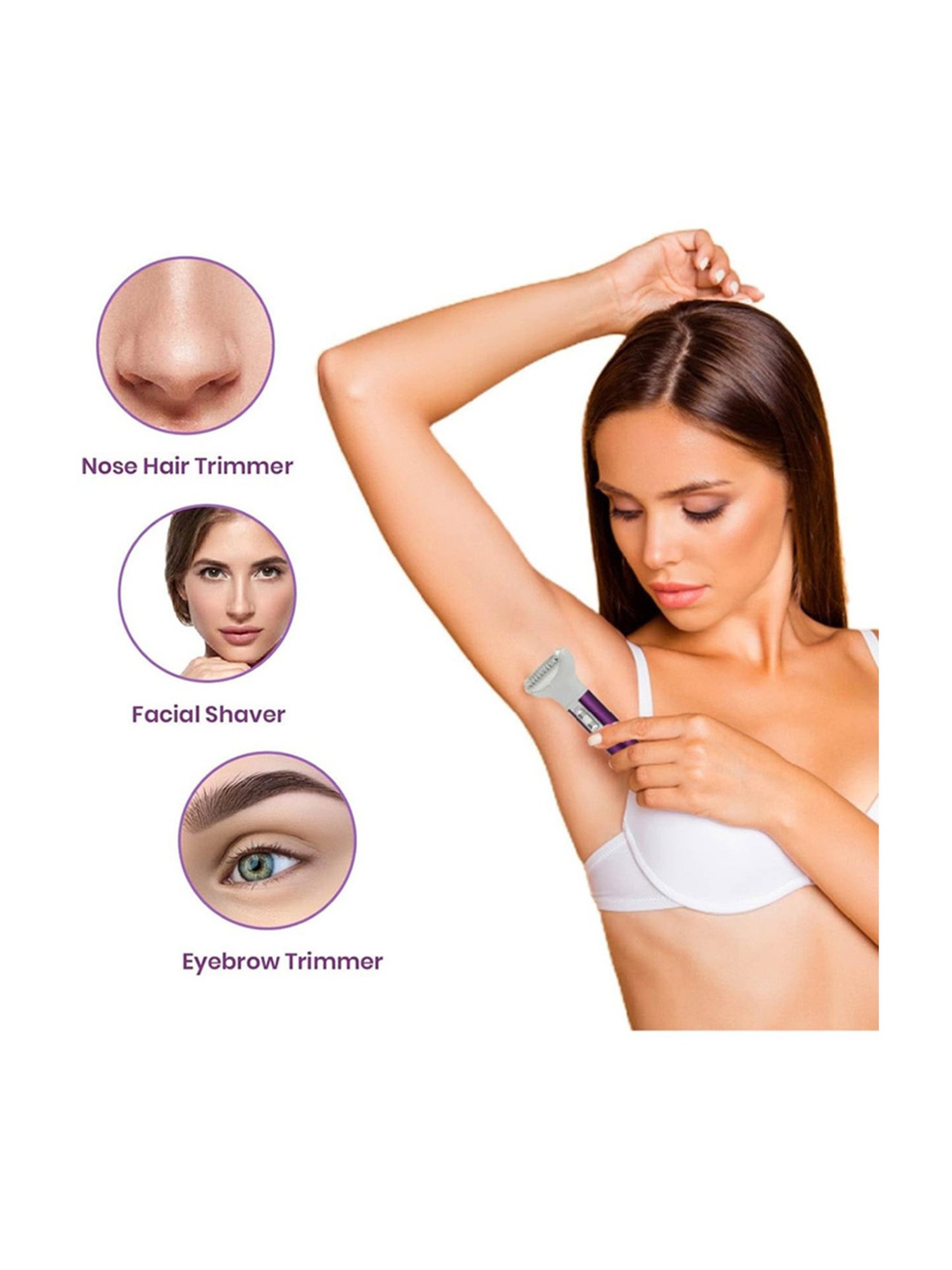 iGRiD IG4020 5-in-1 Electric Trimmer for Women for Eyebrow, Bikini, Underarm Hair Remover (Purple)