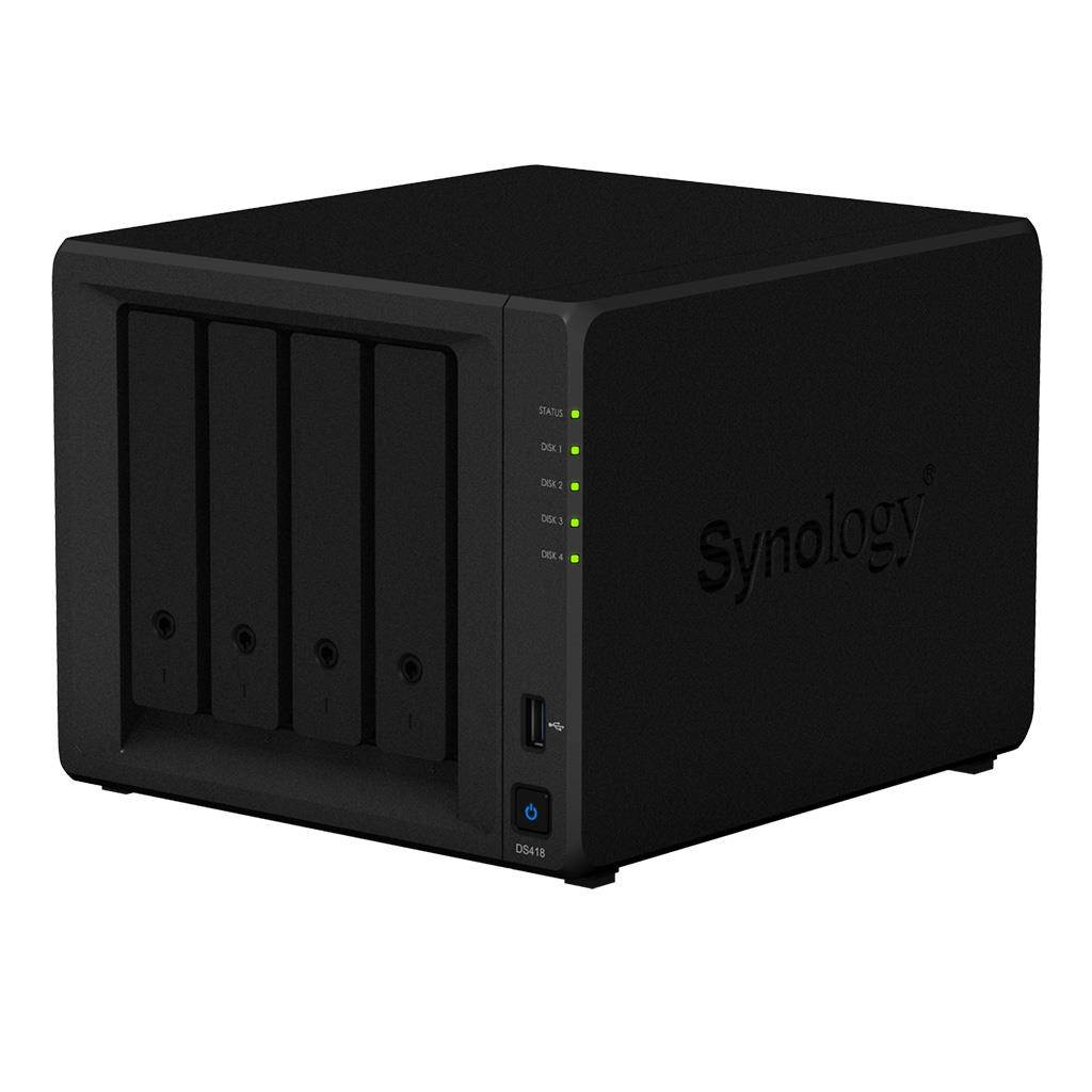 Synology DiskStation DS418 Mini Desktop NAS Server, Realtek RTD1296 Quad-Core, 2GB DDR4 Synology SDRAM, 32TB SATA HDDs, Synology DSM Software