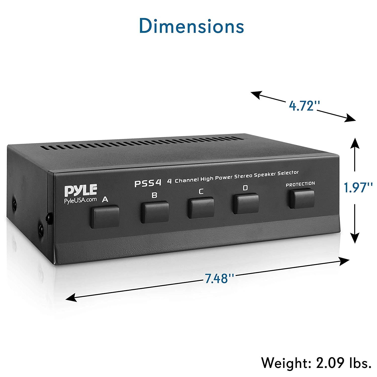 Premium New and Improved 4 Zone  Channel Speaker Switch Selector  Switch Box Hub Distribution Box for  Multi Channel High Powered  Stereo Amplifier A/B/C/D Switches | 4 Pairs Of speakers - Pyle (PSS4)