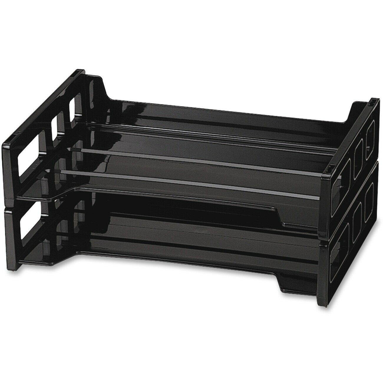 Oic Side Load Desk Tray - 2.8" Height X 13.2" Width X 9" Depth - Plastic - Black