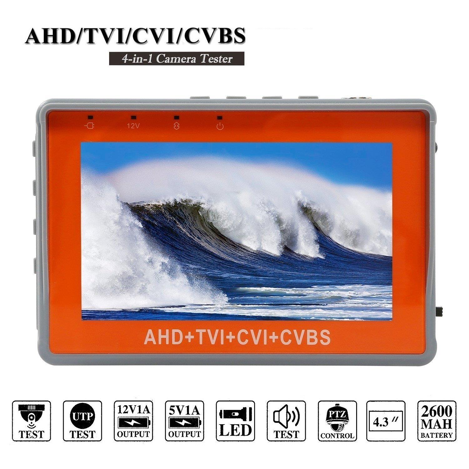 4.3 Inch Wrist CCTV Tester, ZUEXT 4 in 1 1080P Portable Camera Tester AHD TVI CVI CVBS Tester TFT LCD Monitor Analog Video Test Cable Test PTZ Control 12V Power Output