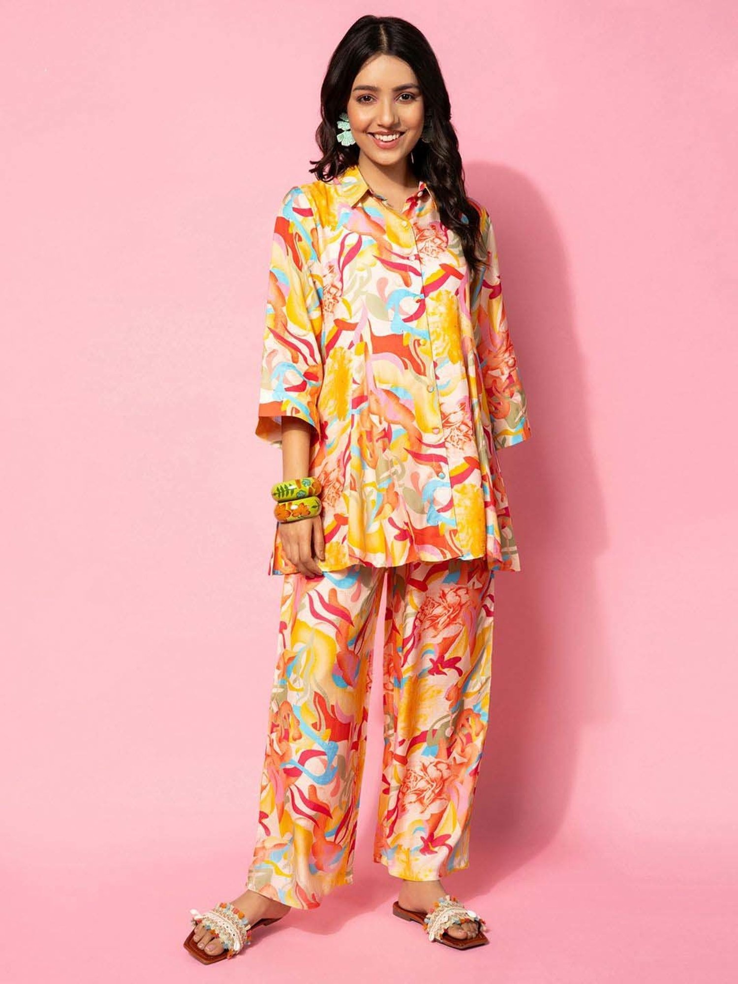 Libas Multicoloured Printed Silk Blend Co-Ords